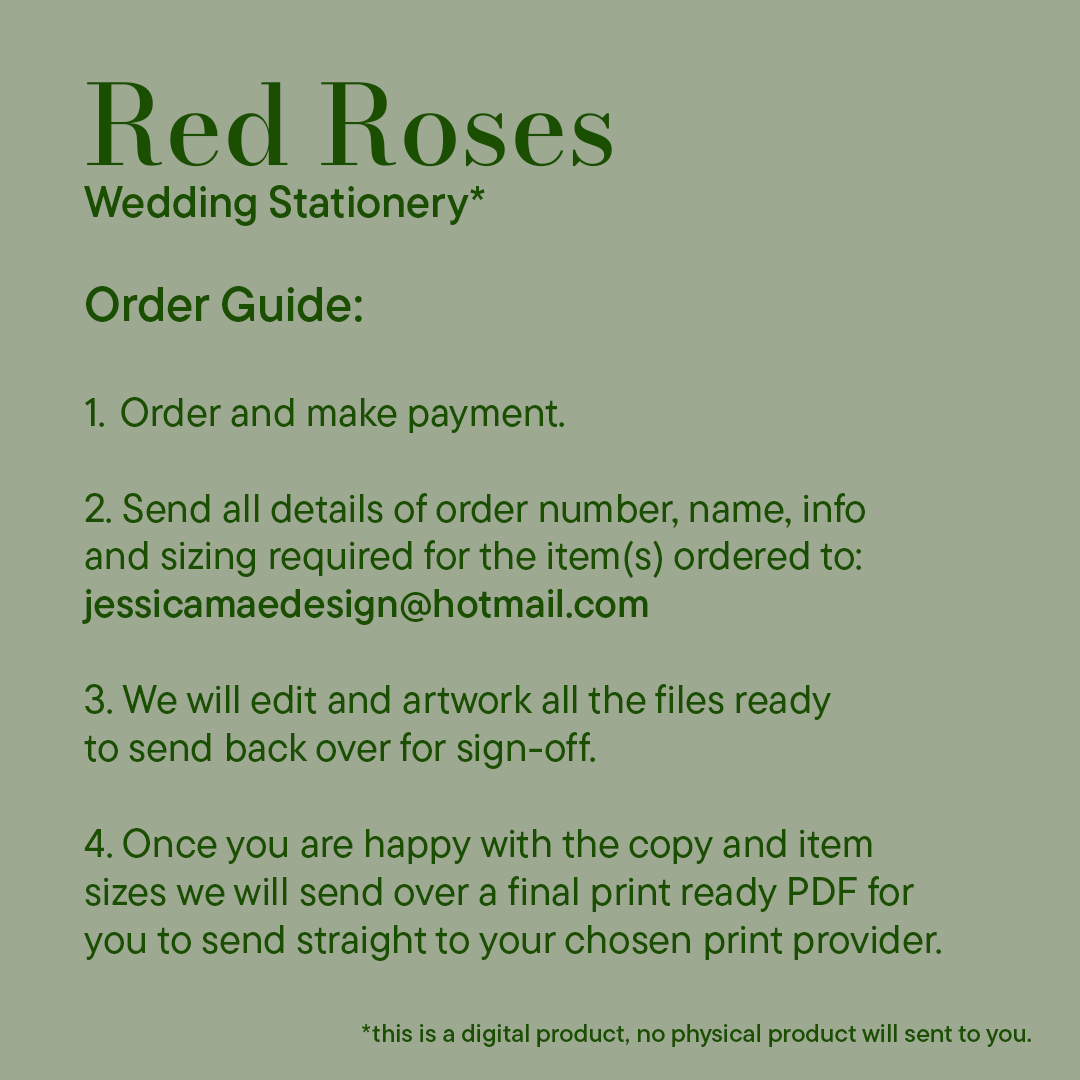 Red Roses Wedding Place Card *Digital*