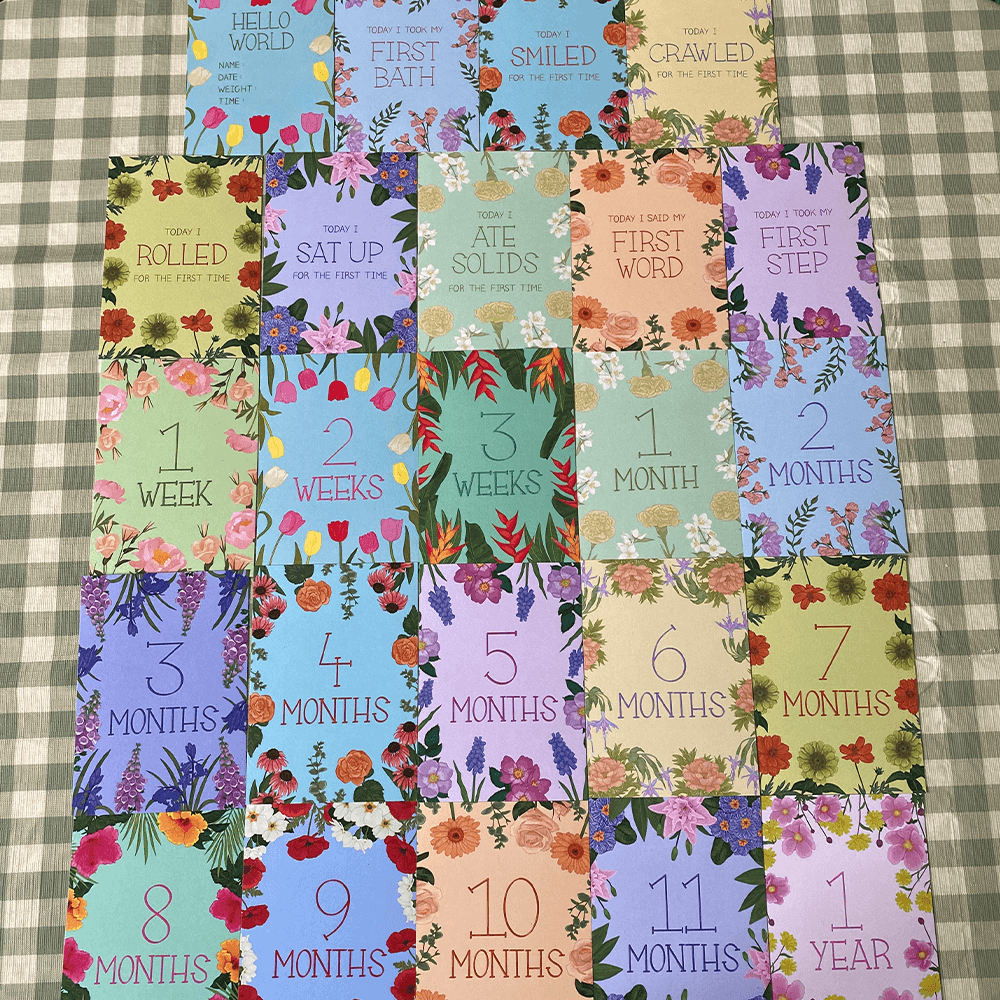 Baby's 1st Year Floral Milestone Cards