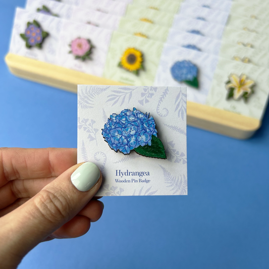 Hydrangea Wooden Pin Badge