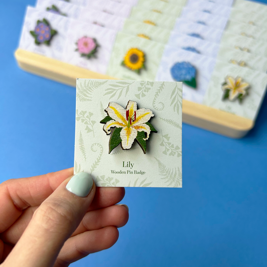 Lily Wooden Pin Badge