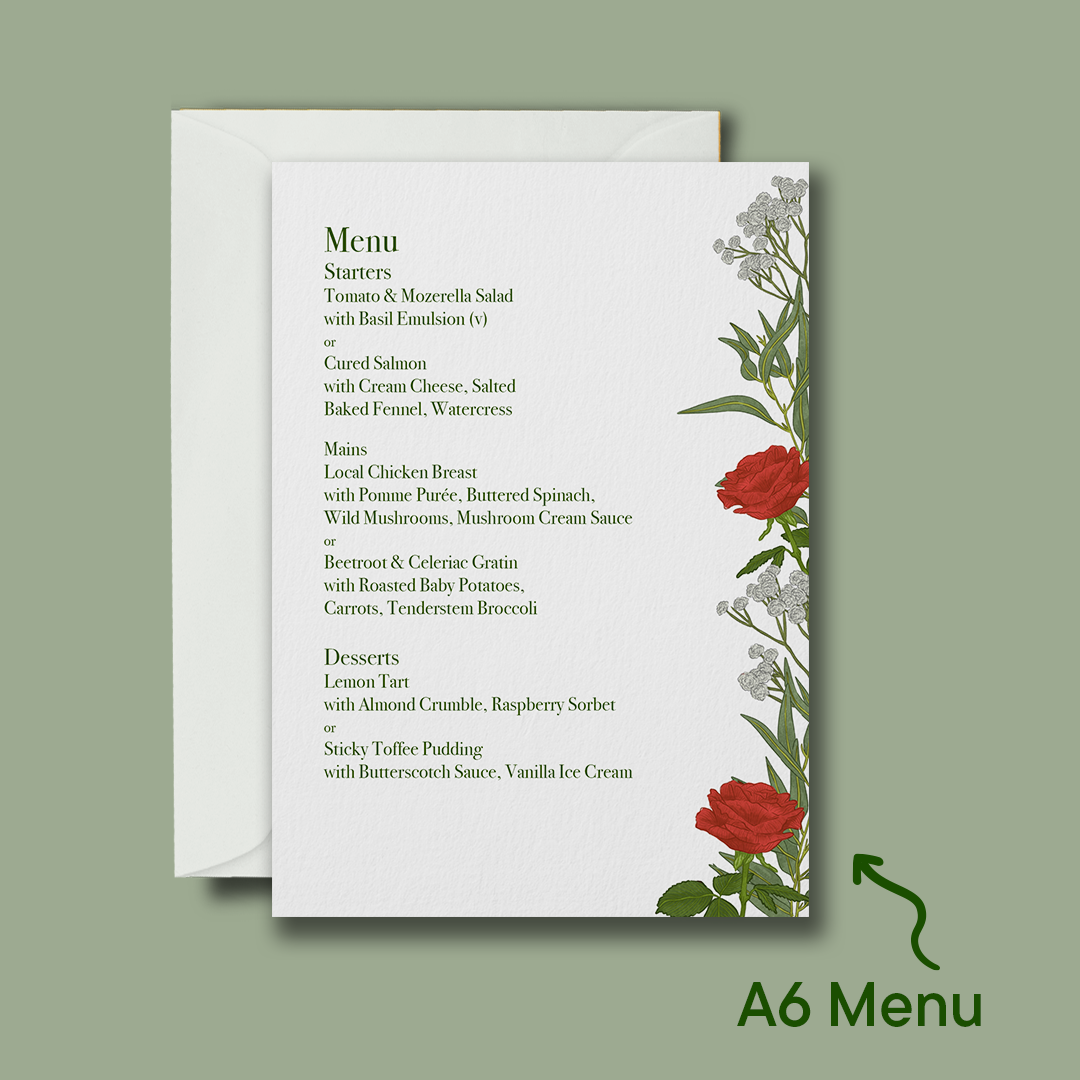 Red Roses Wedding Day Menu *Digital*