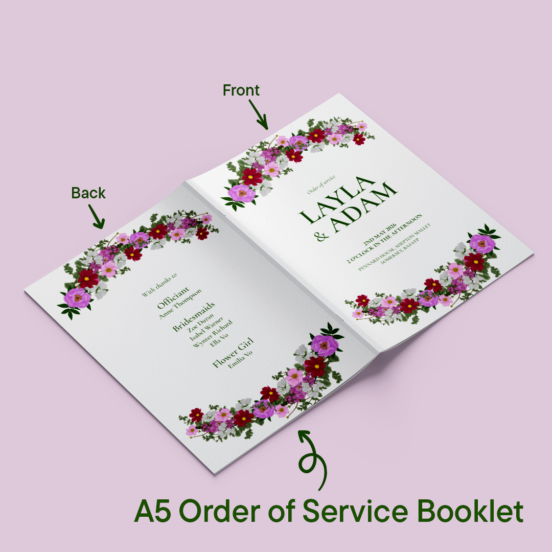 Pink Florals Wedding Order of Service *Digital*