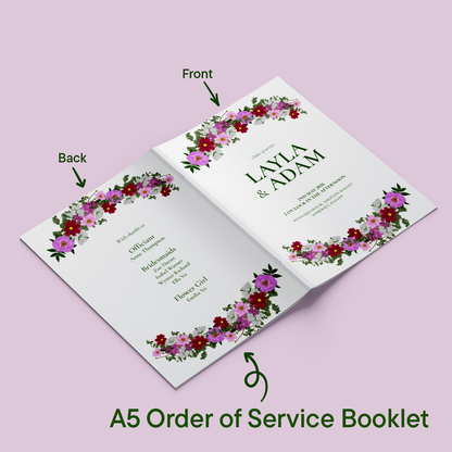 Pink Florals Wedding Order of Service *Digital*