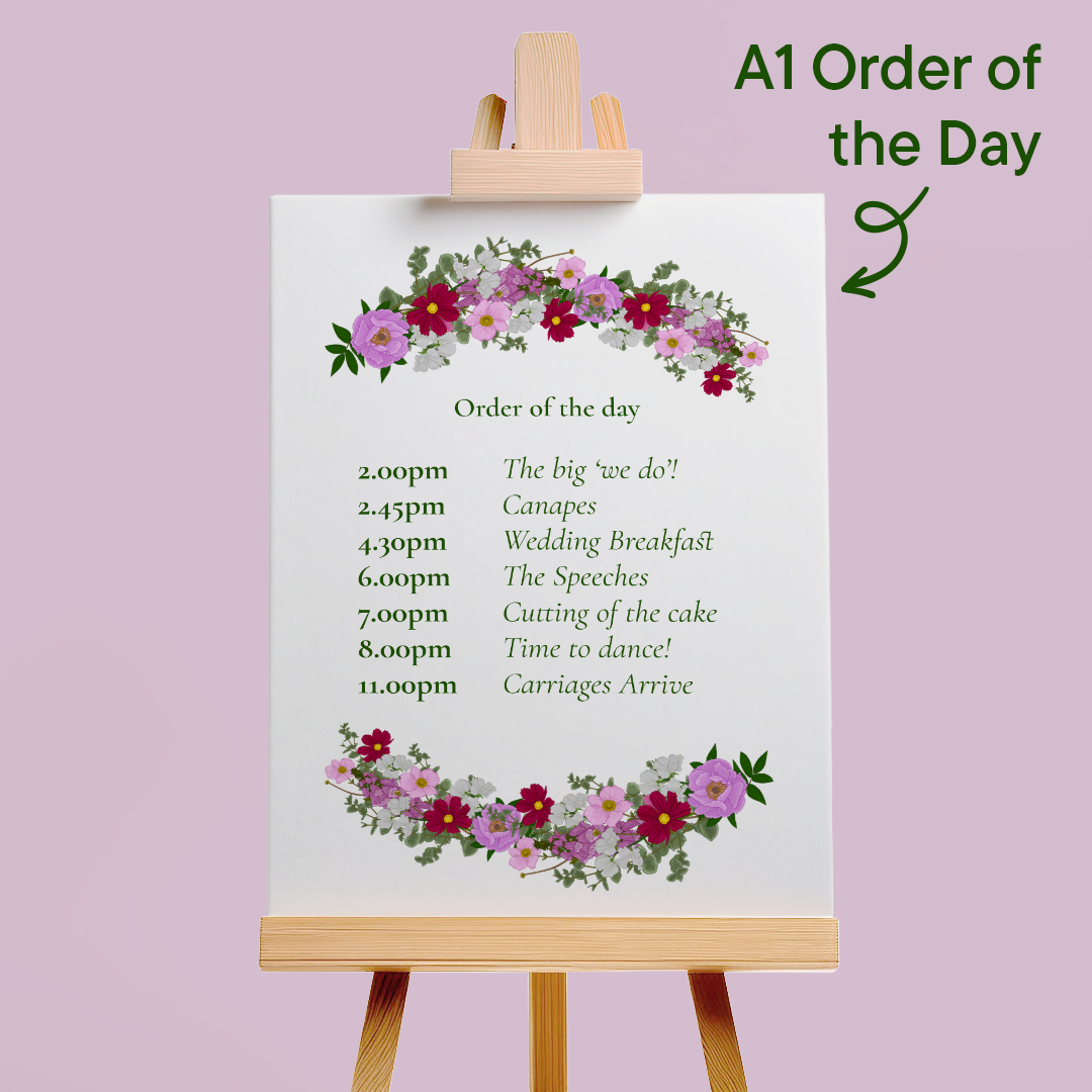Pink Florals Wedding Order of the Day *Digital*