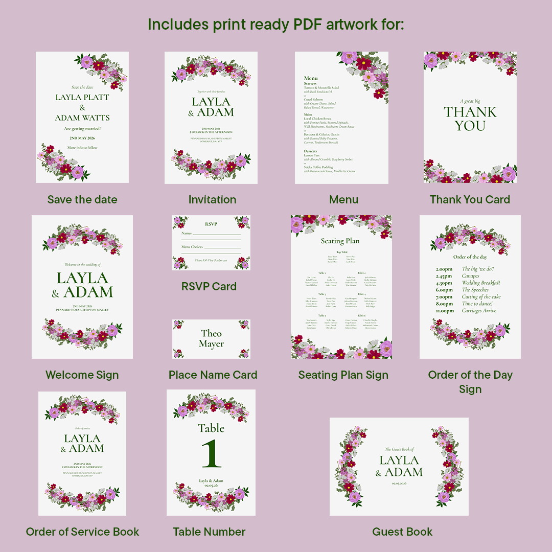 Pink Florals Wedding Bundle *Digital*