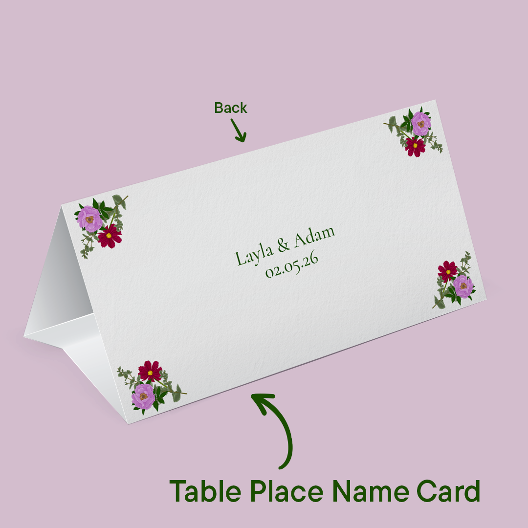 Pink Florals Wedding Place Card *Digital*