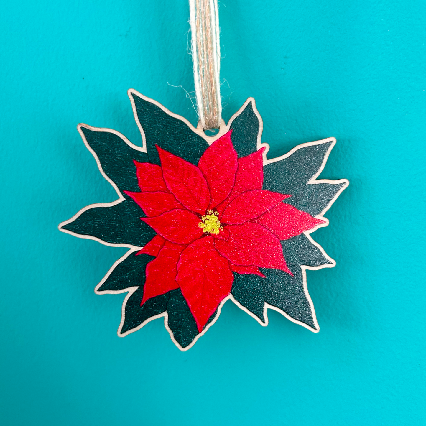 Poinsettia Wooden Hanging Decoration