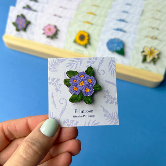 Primrose Wooden Pin Badge