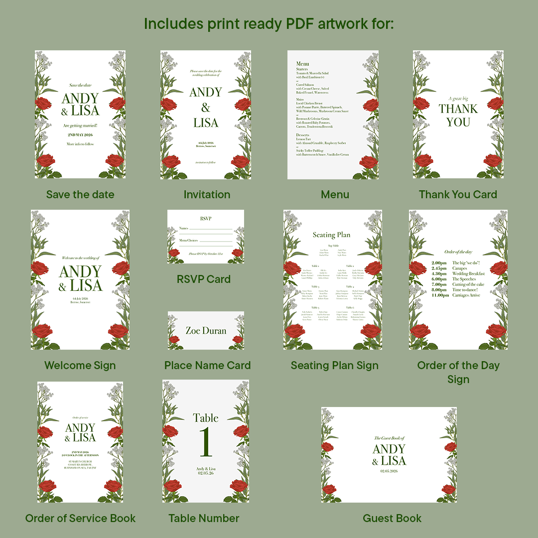 Red Roses Wedding Bundle *Digital*