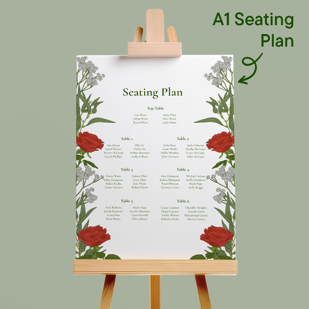 Red Roses Wedding Seating Plan *Digital*