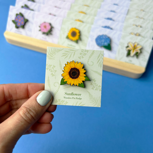 Sunflower Wooden Pin Badge