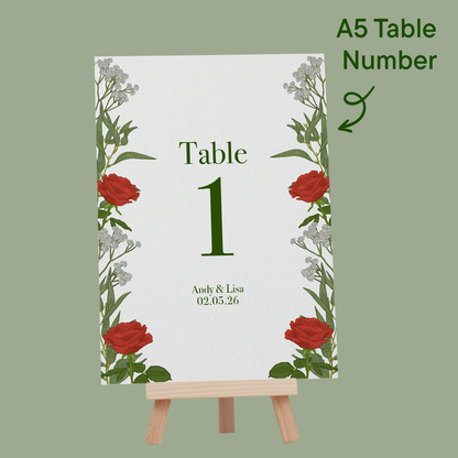Red Roses Wedding Table Number *Digital*