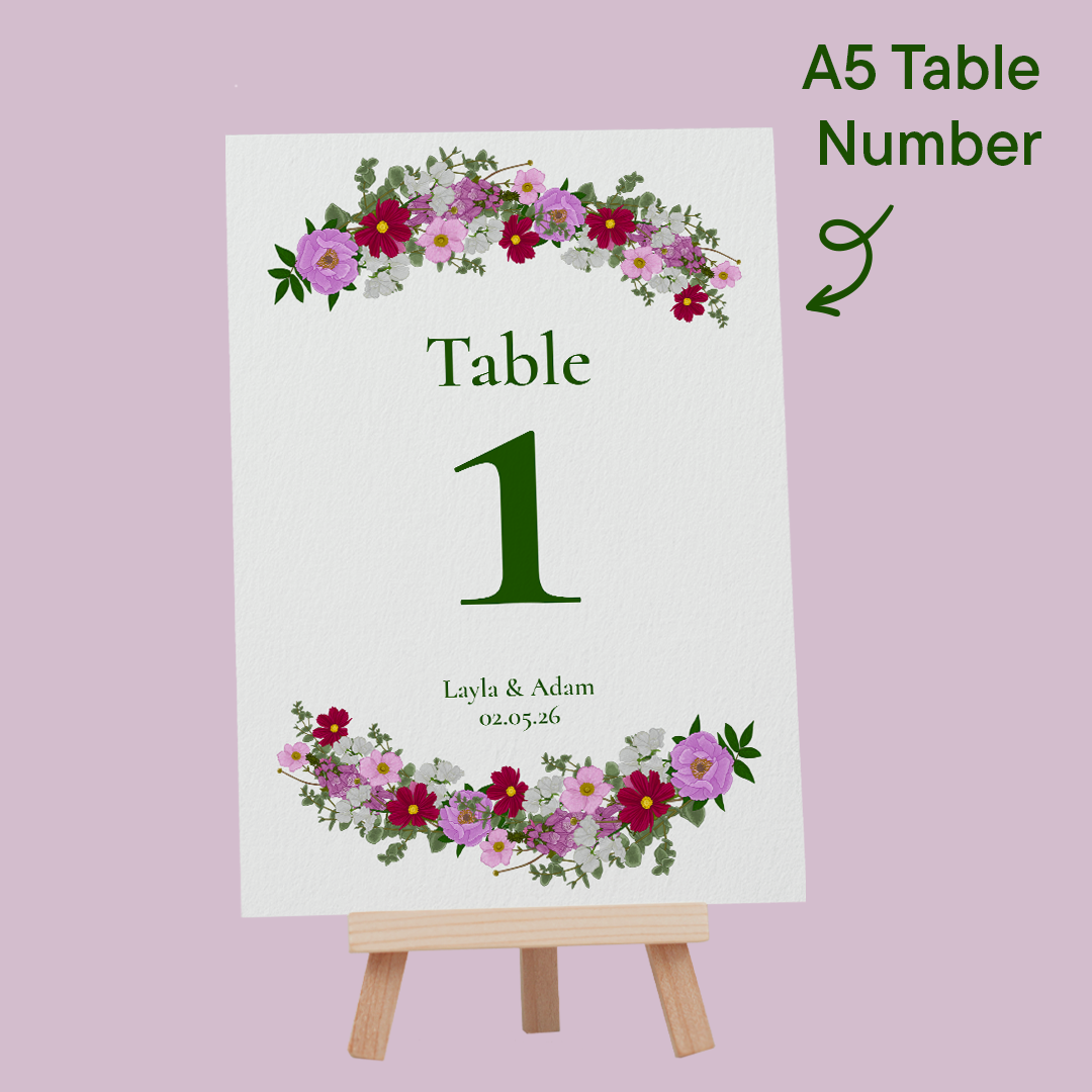 Pink Florals Wedding Table Number *Digital*