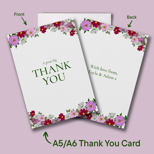 Pink Florals Wedding Thank You Card *Digital*