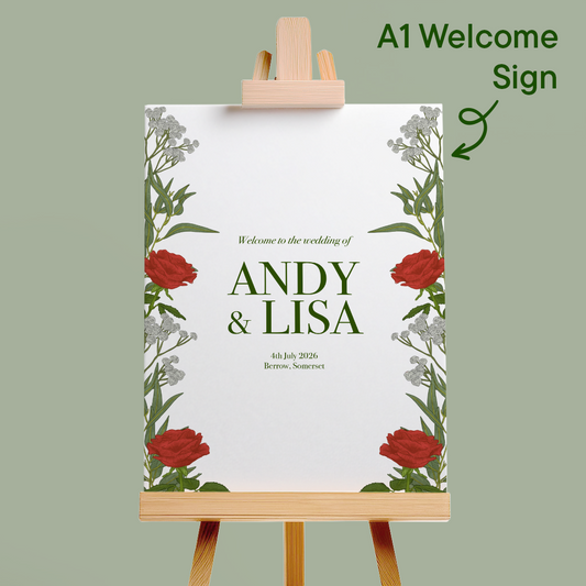 Red Roses Wedding Welcome Sign *Digital*