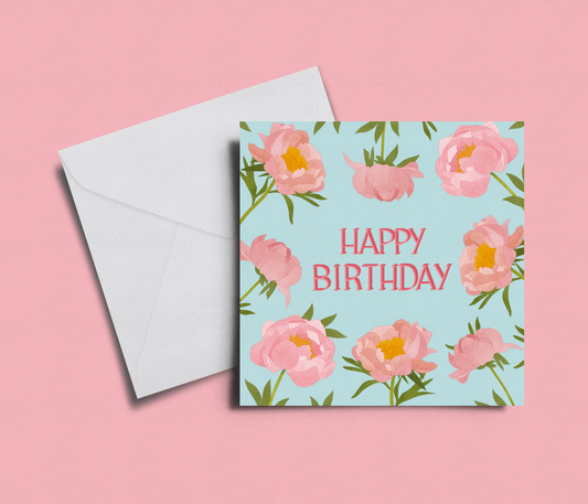 'Happy Birthday' Peonies Card