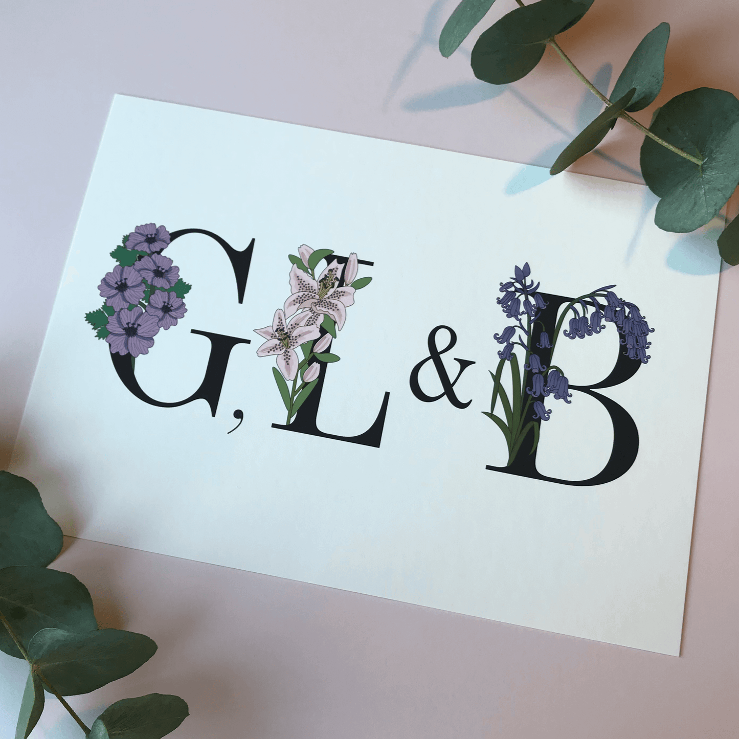 Custom Floral Initials Print