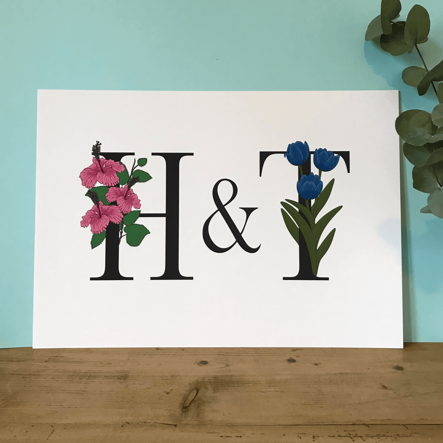 Custom Floral Initials Print