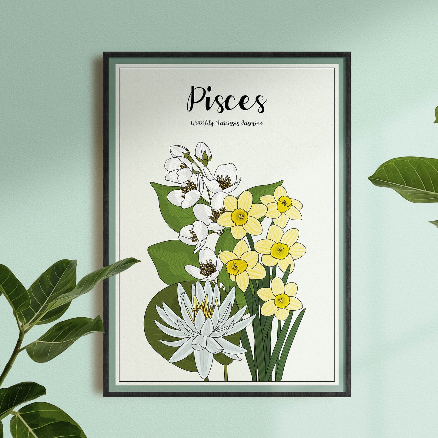 Floral Pisces Zodiac Print
