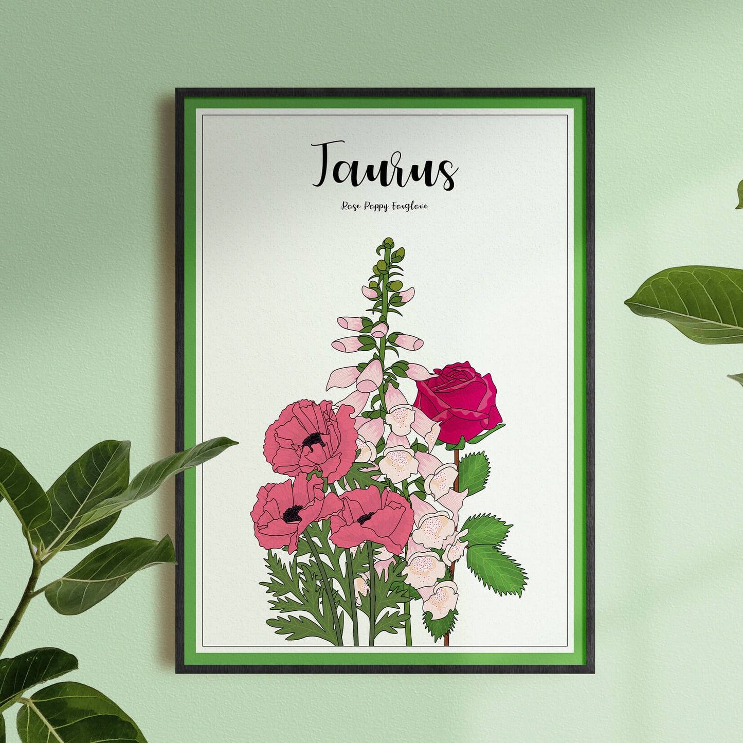 Floral Taurus Zodiac Print